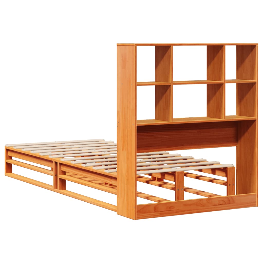 Solid Wood Bookcase Bed - Wax Brown, 75x190 cm, No Mattress Included