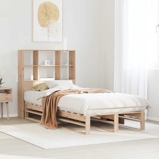 Solid Wood Bookcase Bed Frame 90x190 cm - Single, No Mattress