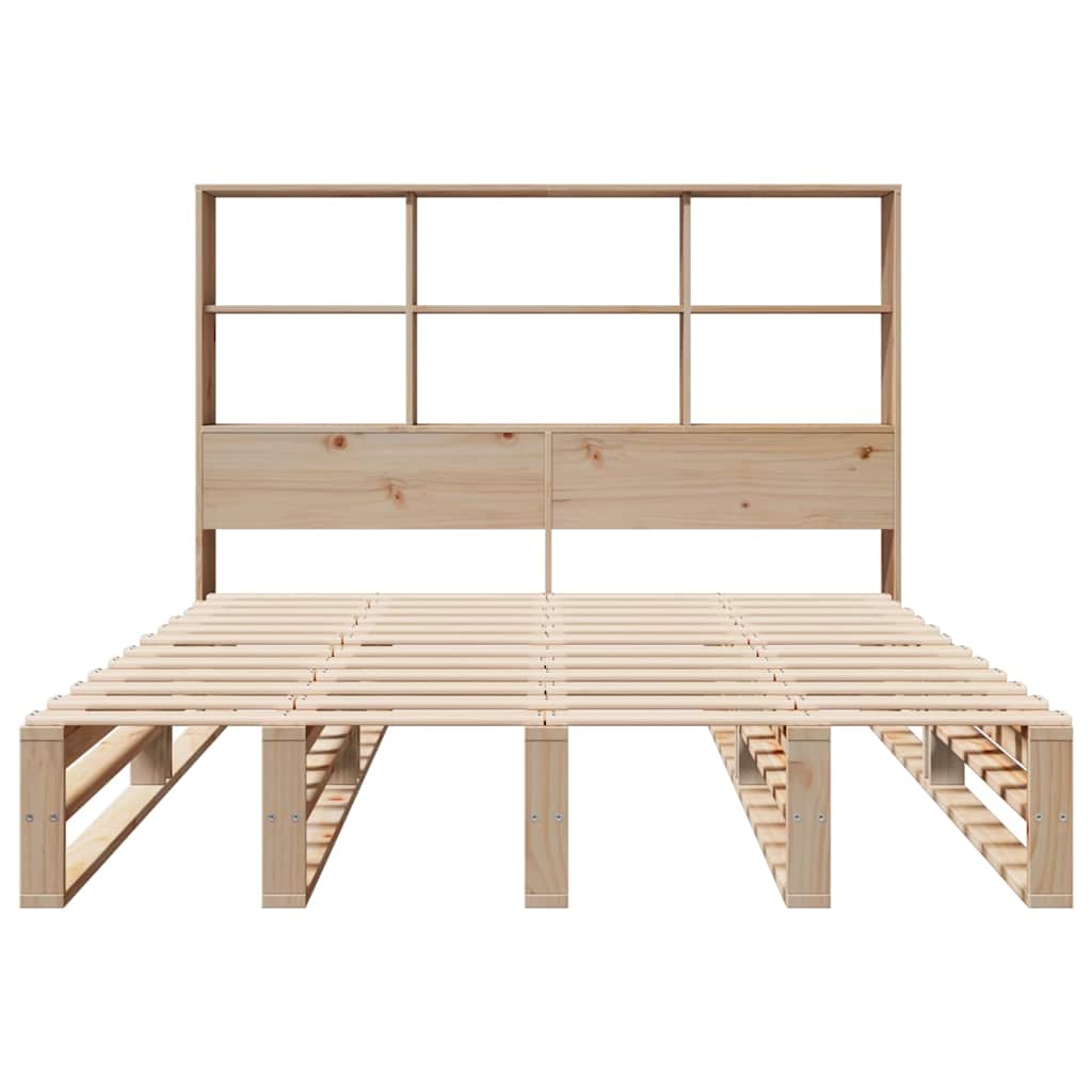 Solid Wood Bookcase Bed Frame 140x190 cm - Natural Finish