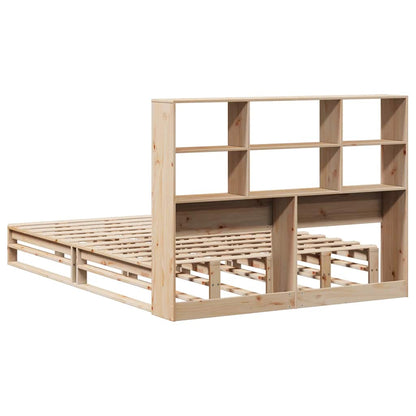 Solid Wood Bookcase Bed Frame 140x190 cm - Natural Finish