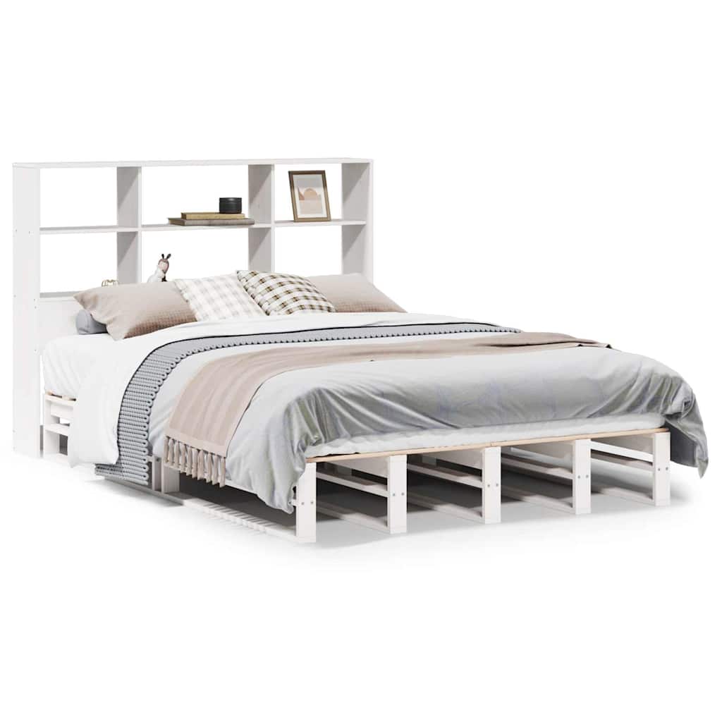 Solid Wood White Bookcase Bed 140x190cm - Mattress Not Included