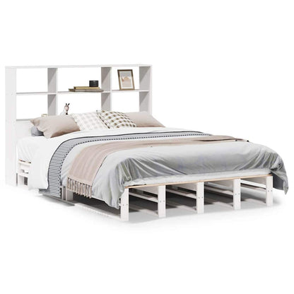 Solid Wood White Bookcase Bed 140x190cm - Mattress Not Included