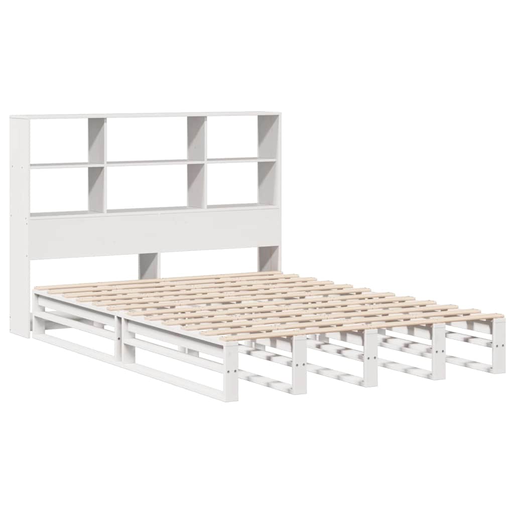 Solid Wood White Bookcase Bed 140x190cm - Mattress Not Included