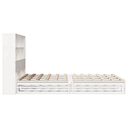 Solid Wood White Bookcase Bed 140x190cm - Mattress Not Included