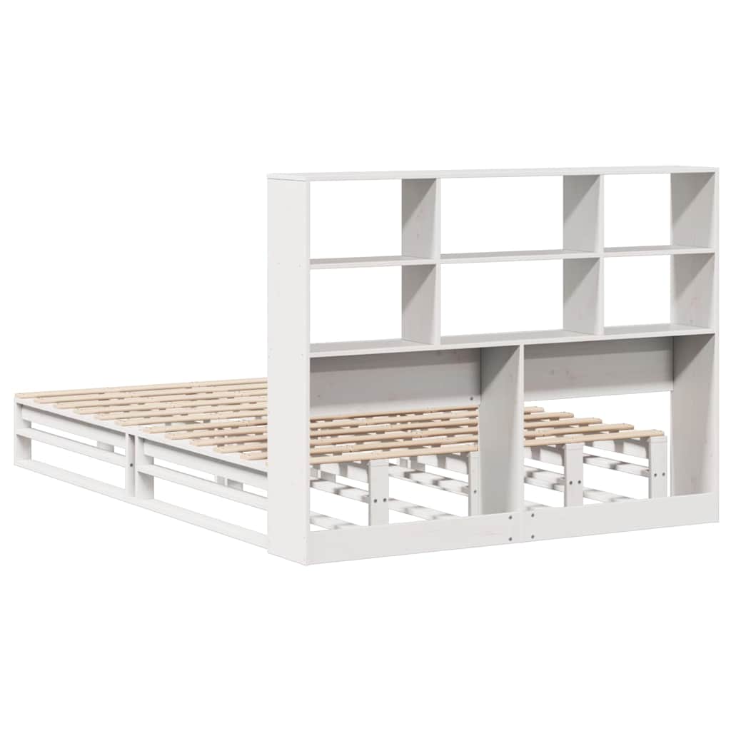 Solid Wood White Bookcase Bed 140x190cm - Mattress Not Included