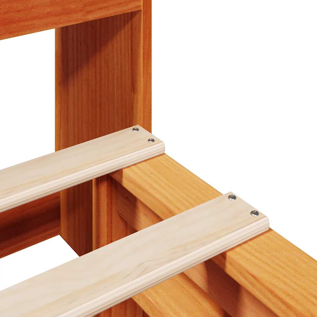 Solid Wood Bookcase Bed Frame - Wax Brown 140x190 cm