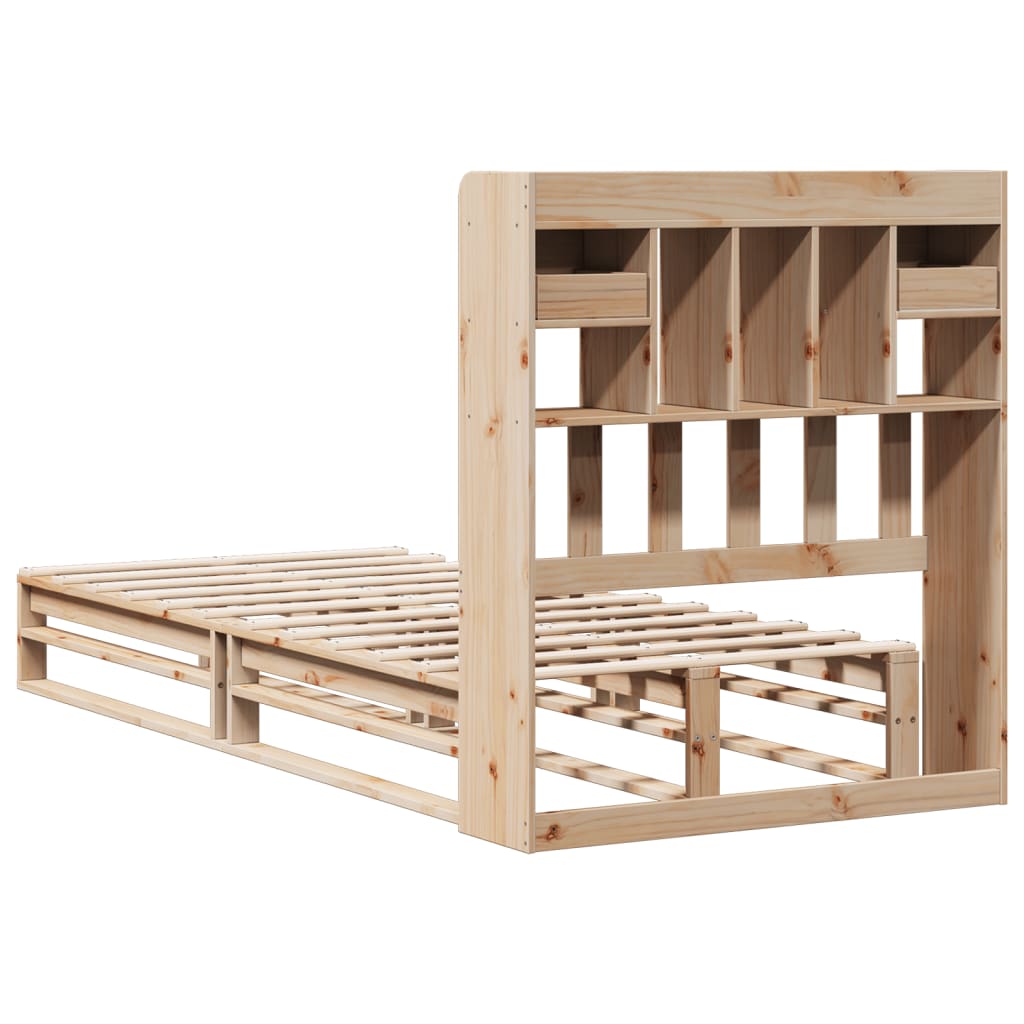 Solid Pine Bookcase Bed 100x200 cm - No Mattress Included
