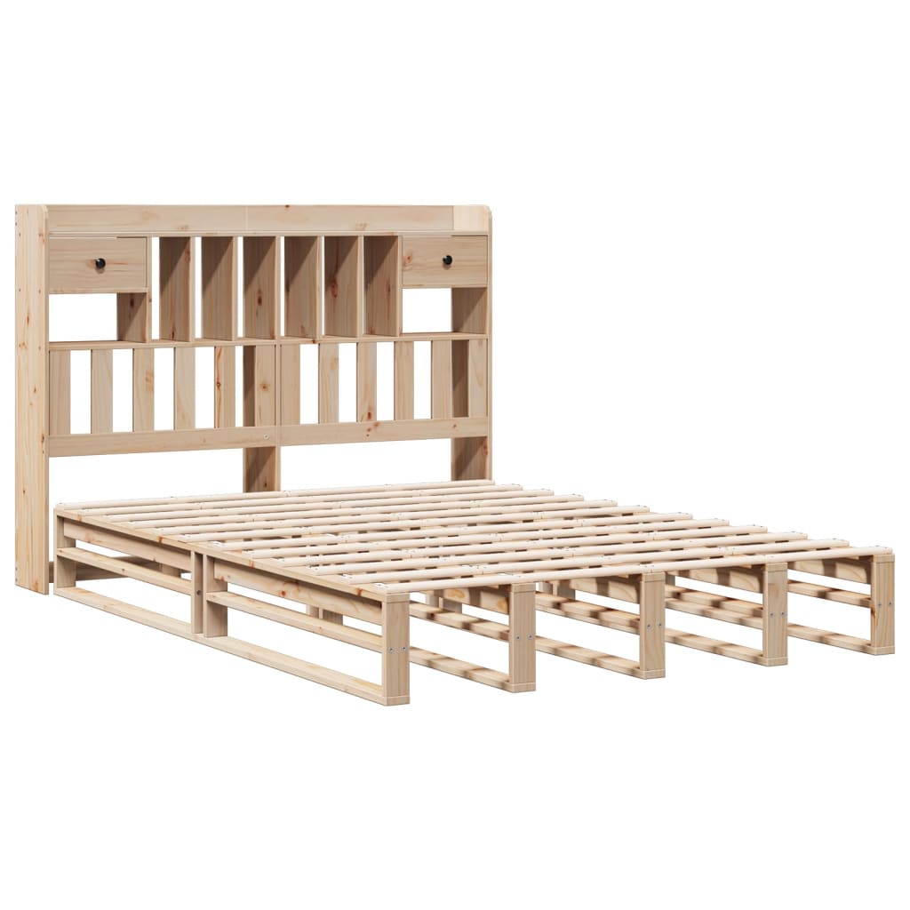 Solid Pine Wood Bookcase Bed Frame 140x200 cm - No Mattress