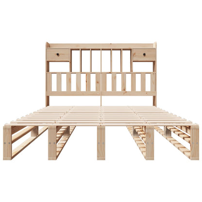 Solid Pine Wood Bookcase Bed Frame 140x200 cm - No Mattress