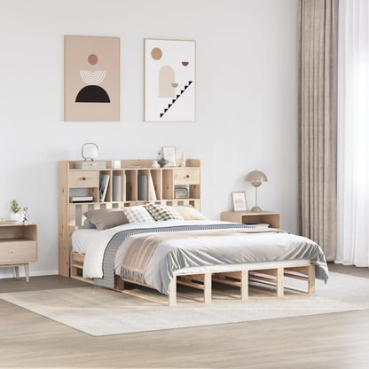 Solid Pine Wood Bookcase Bed Frame 140x200 cm - No Mattress