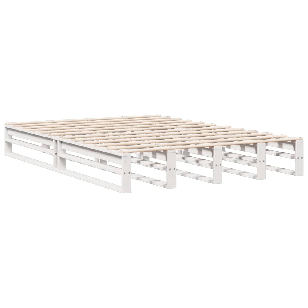 Solid Pine White Bookcase Bed Frame 140x200 cm - No Mattress