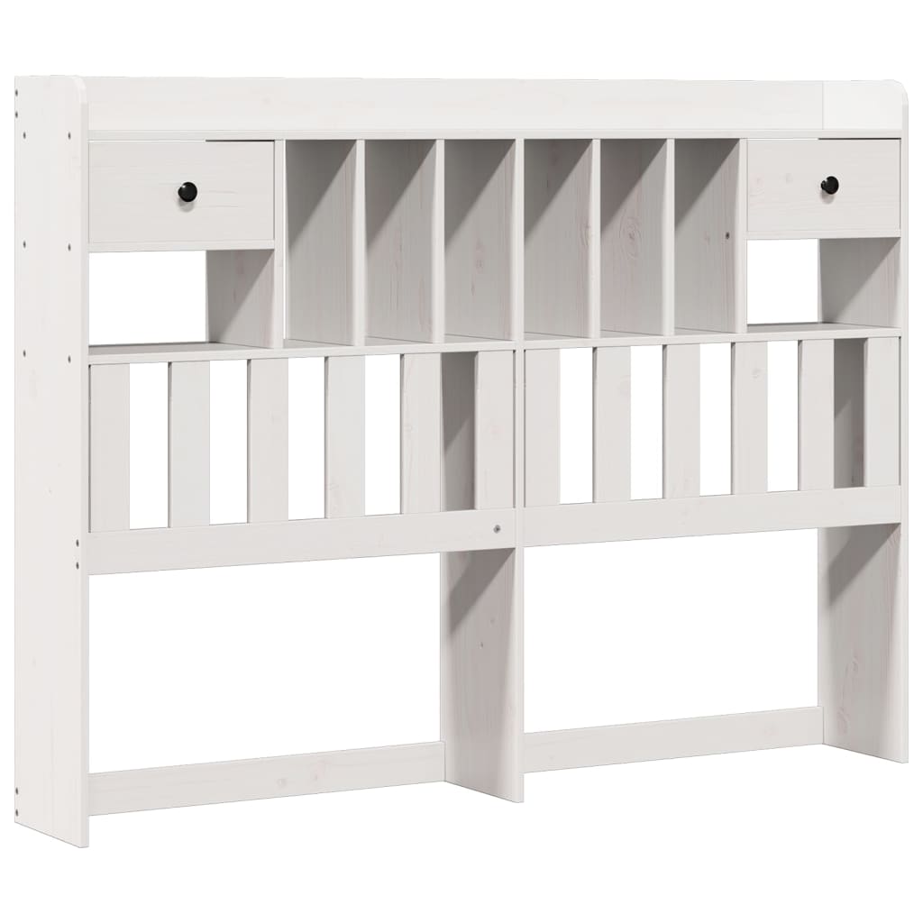 Solid Pine White Bookcase Bed Frame 140x200 cm - No Mattress
