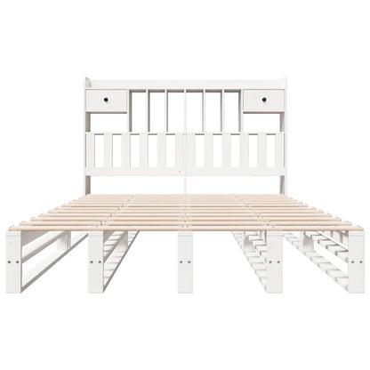 Solid Wood Pine White Bookcase Bed Frame, King Size 150x200 cm