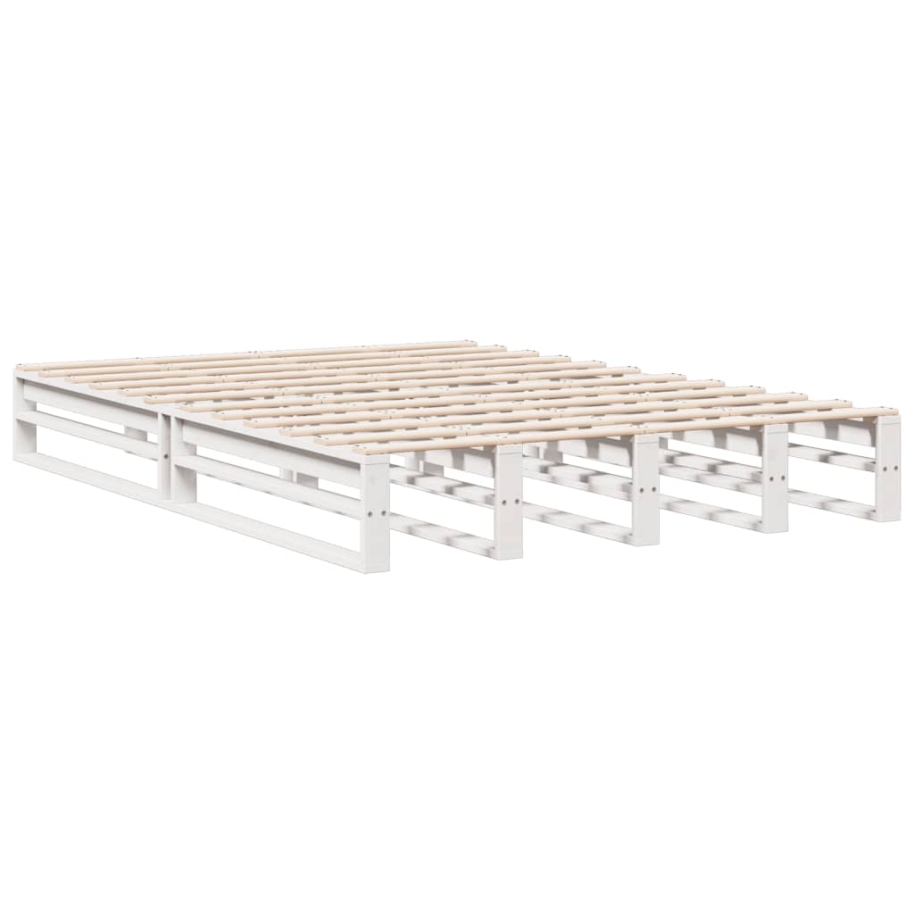 Solid Wood Pine White Bookcase Bed Frame, King Size 150x200 cm