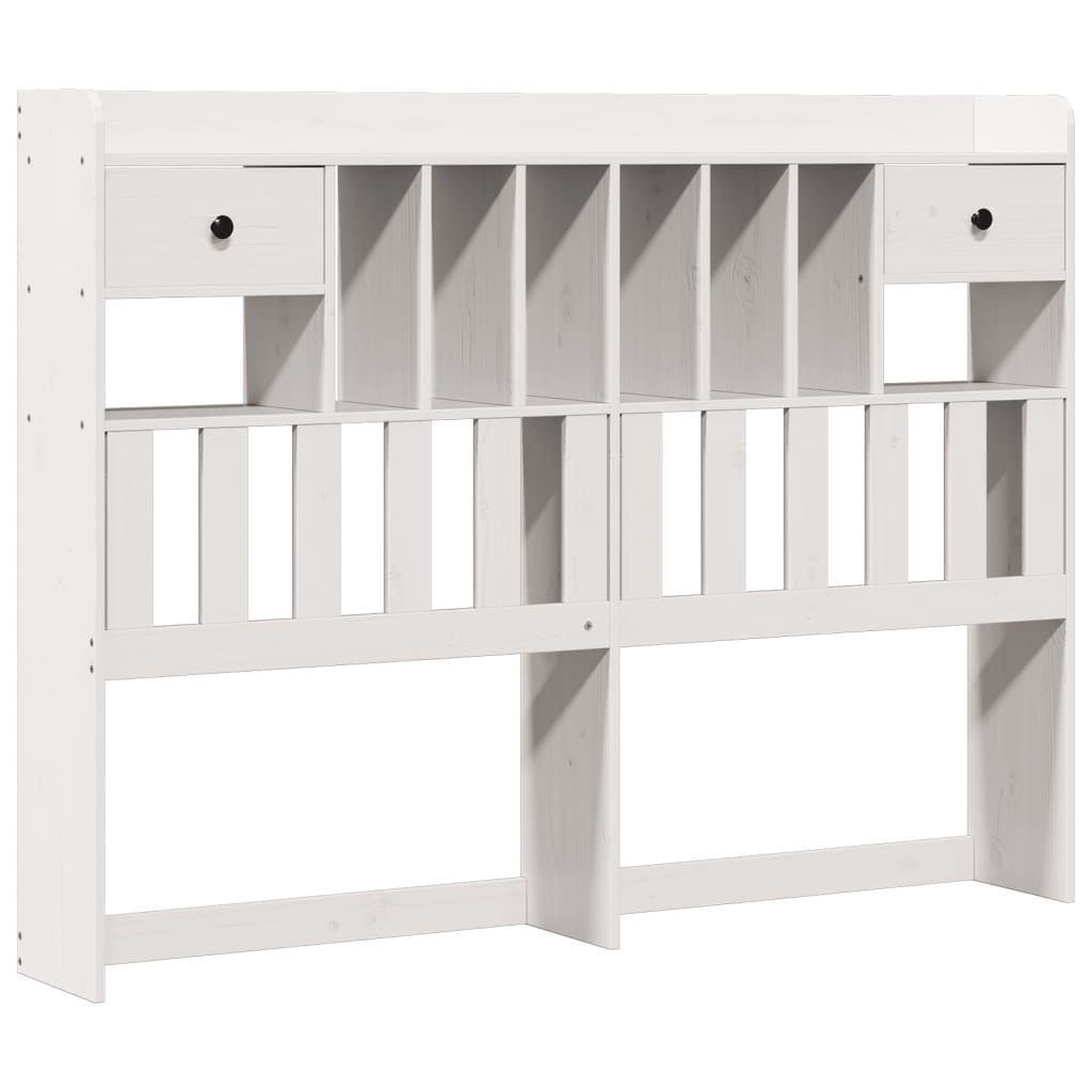 Solid Wood Pine White Bookcase Bed Frame, King Size 150x200 cm