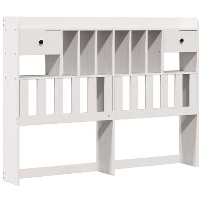 Solid Wood Pine White Bookcase Bed Frame, King Size 150x200 cm