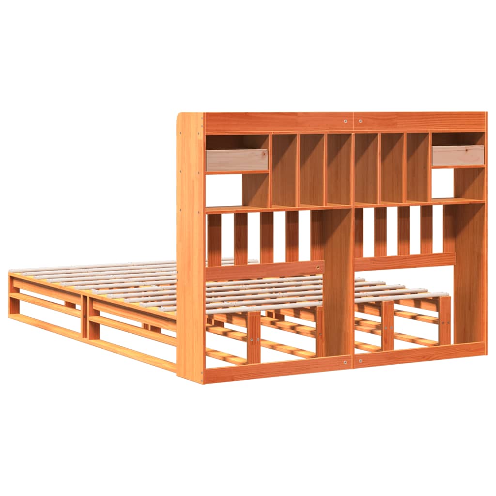 Wax Brown Solid Pine Bookcase Bed Frame, King Size 150x200 cm