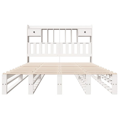 White Solid Pine Bookcase Bed 160x200cm - Mattress Not Included