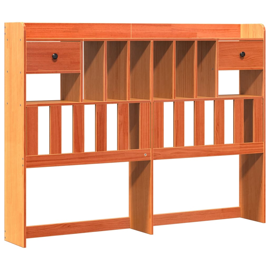 Solid Pine Wax Brown Bookcase Bed Frame 160x200 cm - No Mattress