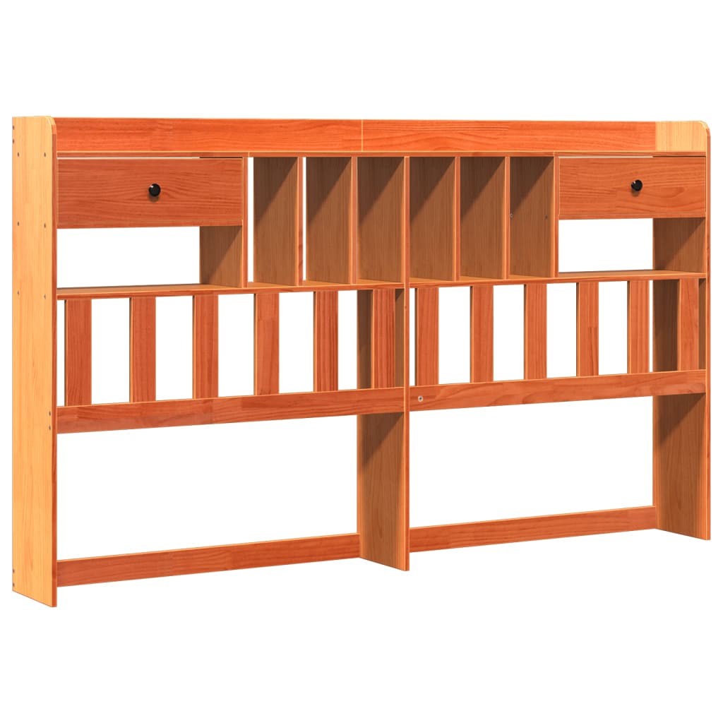 Solid Pine Wax Brown Bookcase Bed Frame 200x200 cm (Mattress Not Included)