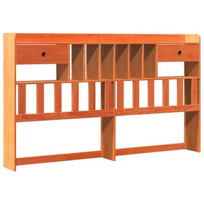 Solid Pine Wax Brown Bookcase Bed Frame 200x200 cm (Mattress Not Included)