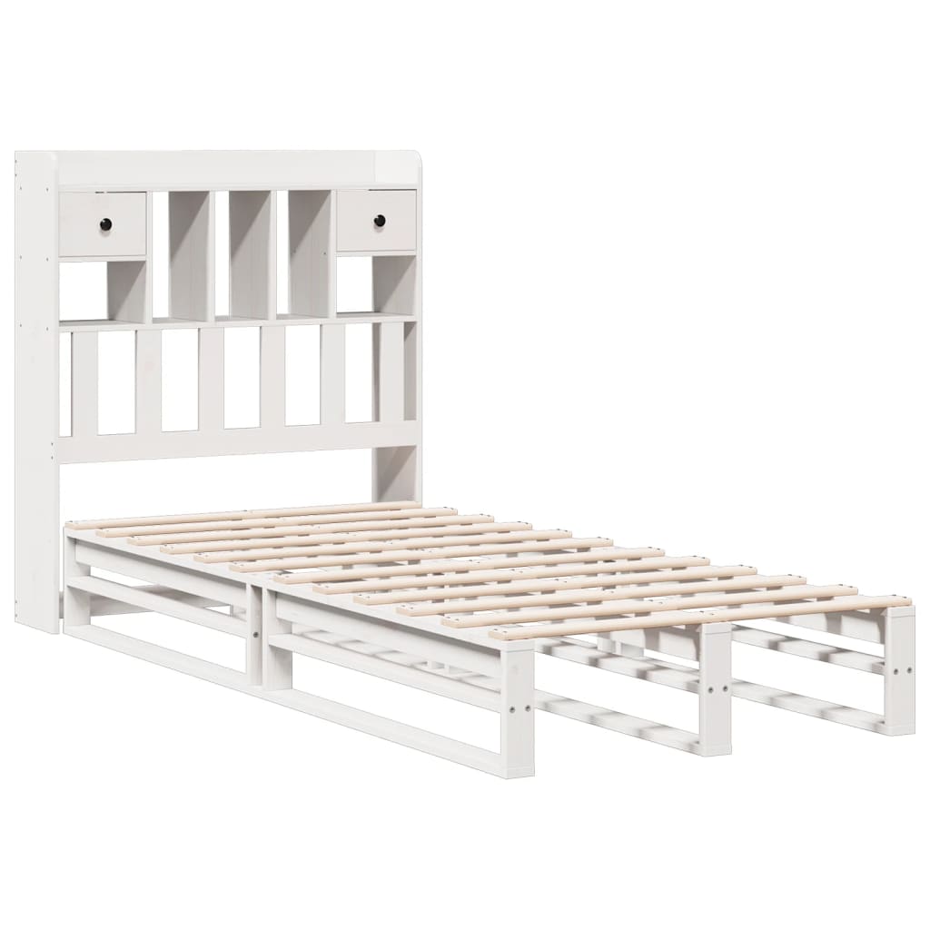 Solid Pine White Bookcase Bed 75x190 cm - Small Single