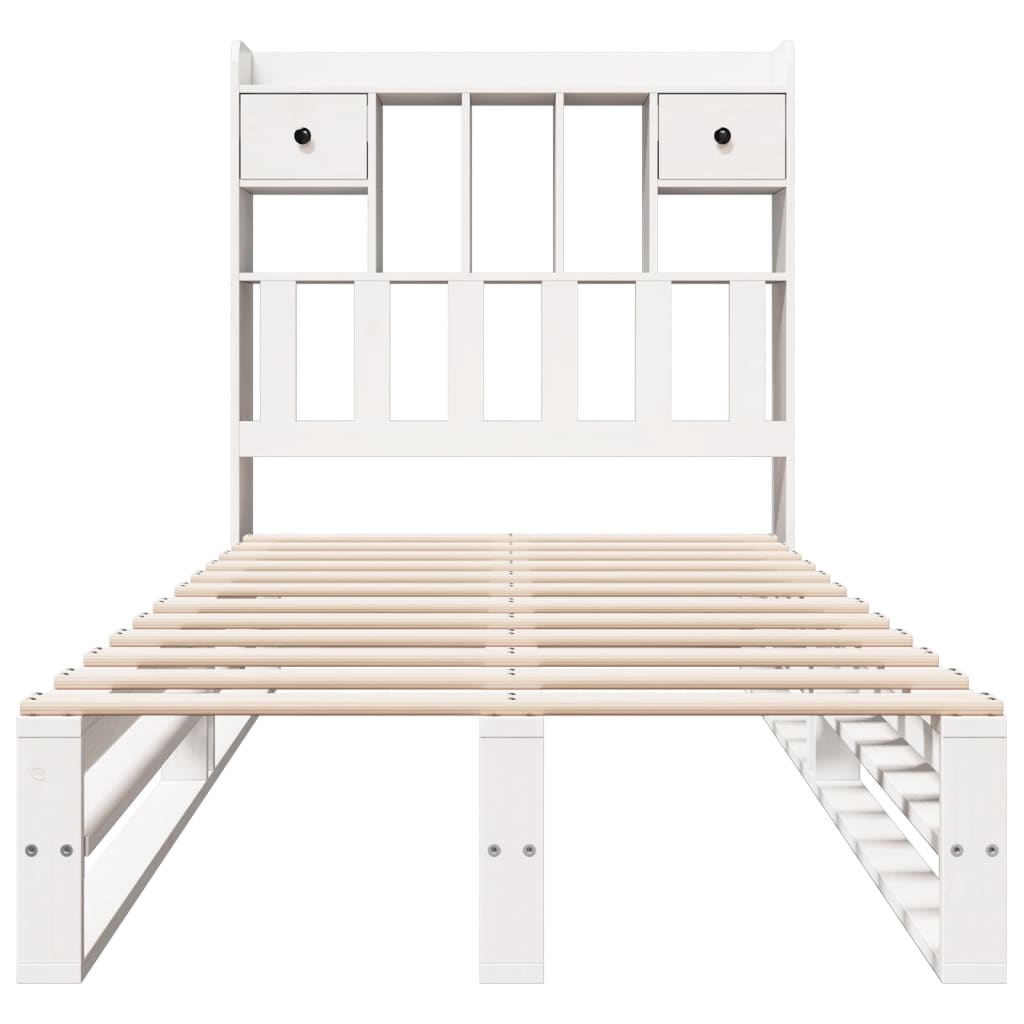 Solid Pine White Bookcase Bed 75x190 cm - Small Single