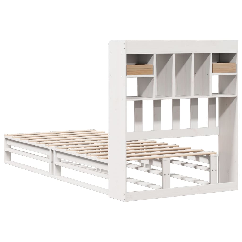 Solid Pine White Bookcase Bed 75x190 cm - Small Single