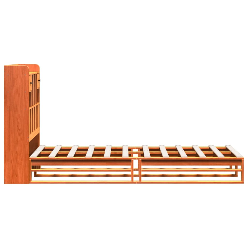 Solid Pine Wax Brown Bookcase Bed Frame 75x190 cm Small Single