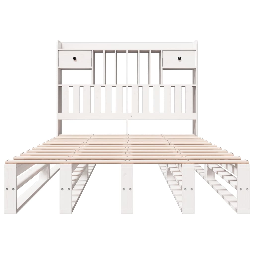 Solid Wood White Double Bookcase Bed Frame - 135x190 cm