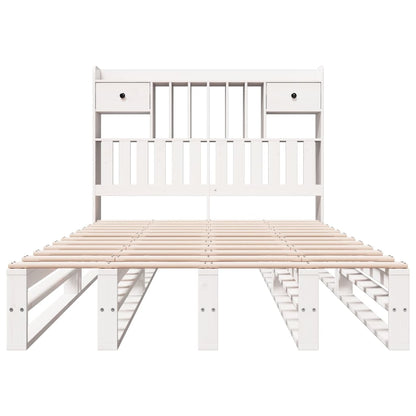 Solid Wood White Double Bookcase Bed Frame - 135x190 cm