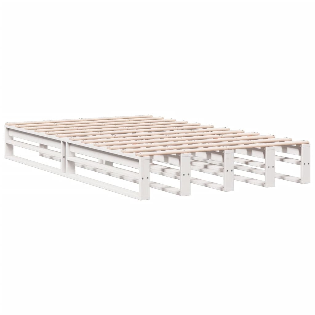 Solid Wood White Double Bookcase Bed Frame - 135x190 cm