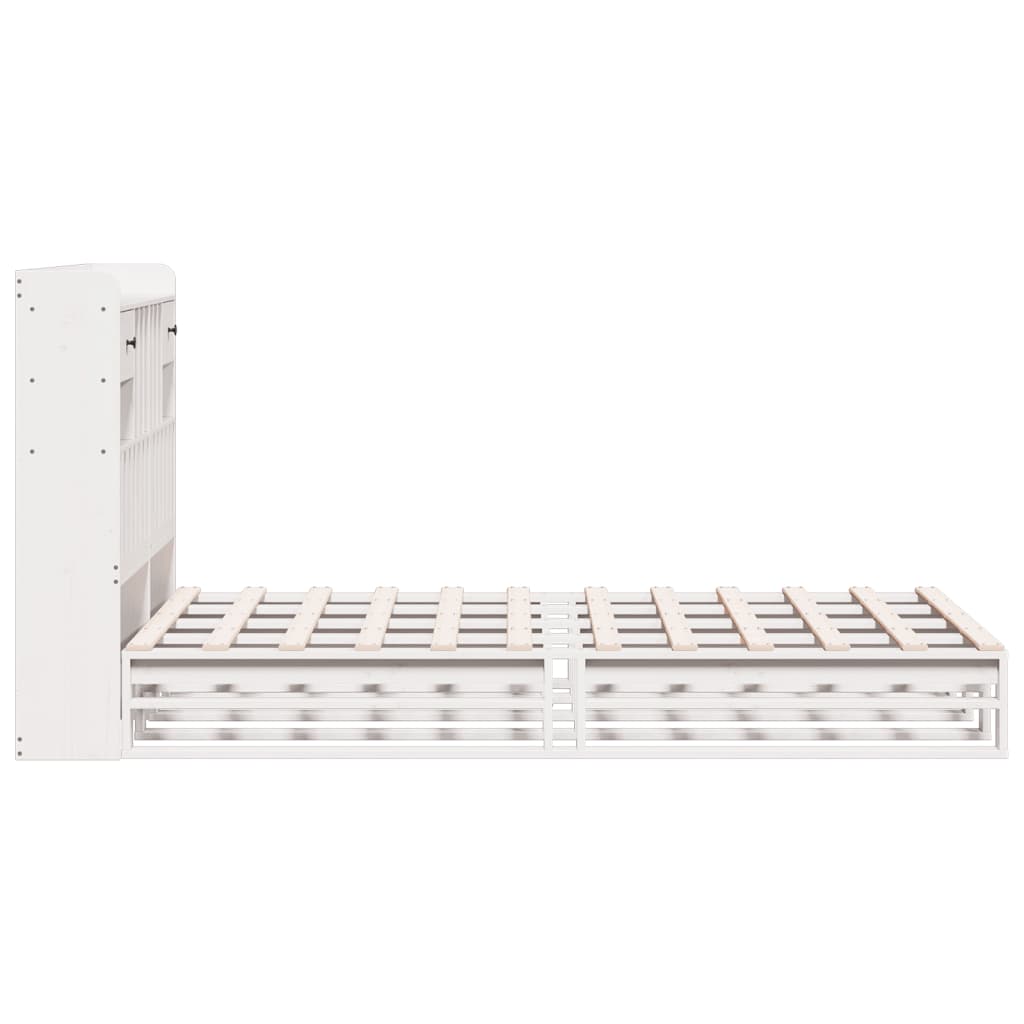 Solid Wood White Double Bookcase Bed Frame - 135x190 cm