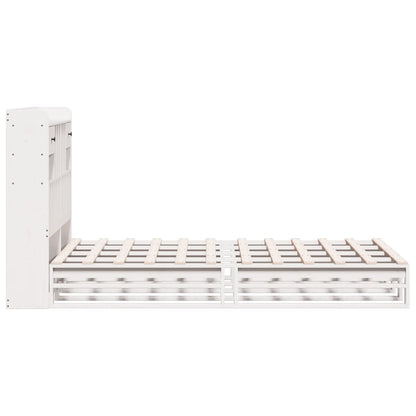 Solid Wood White Double Bookcase Bed Frame - 135x190 cm
