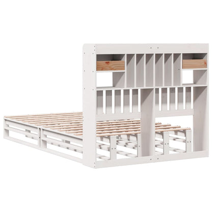 Solid Wood White Double Bookcase Bed Frame - 135x190 cm