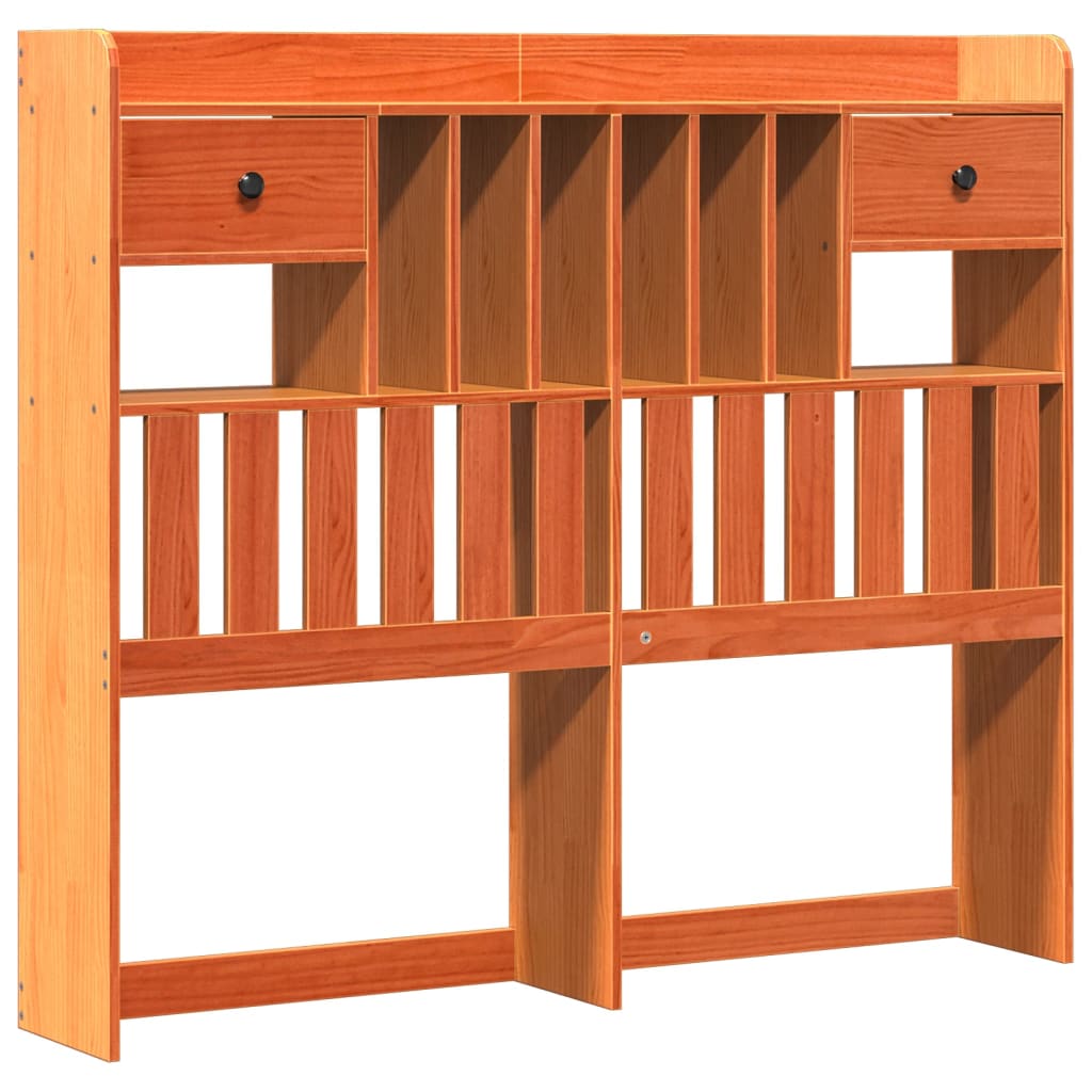 Solid Pine Double Bookcase Bed, Wax Brown, 135x190 cm, No Mattress