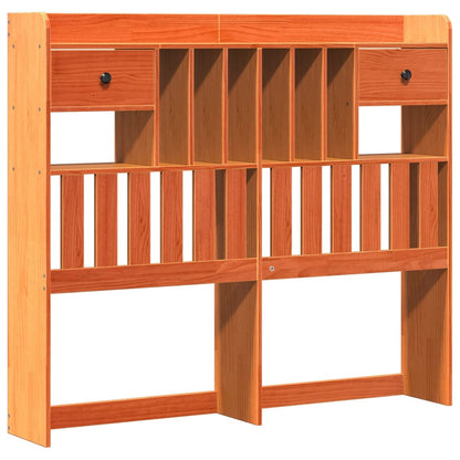 Solid Pine Double Bookcase Bed, Wax Brown, 135x190 cm, No Mattress