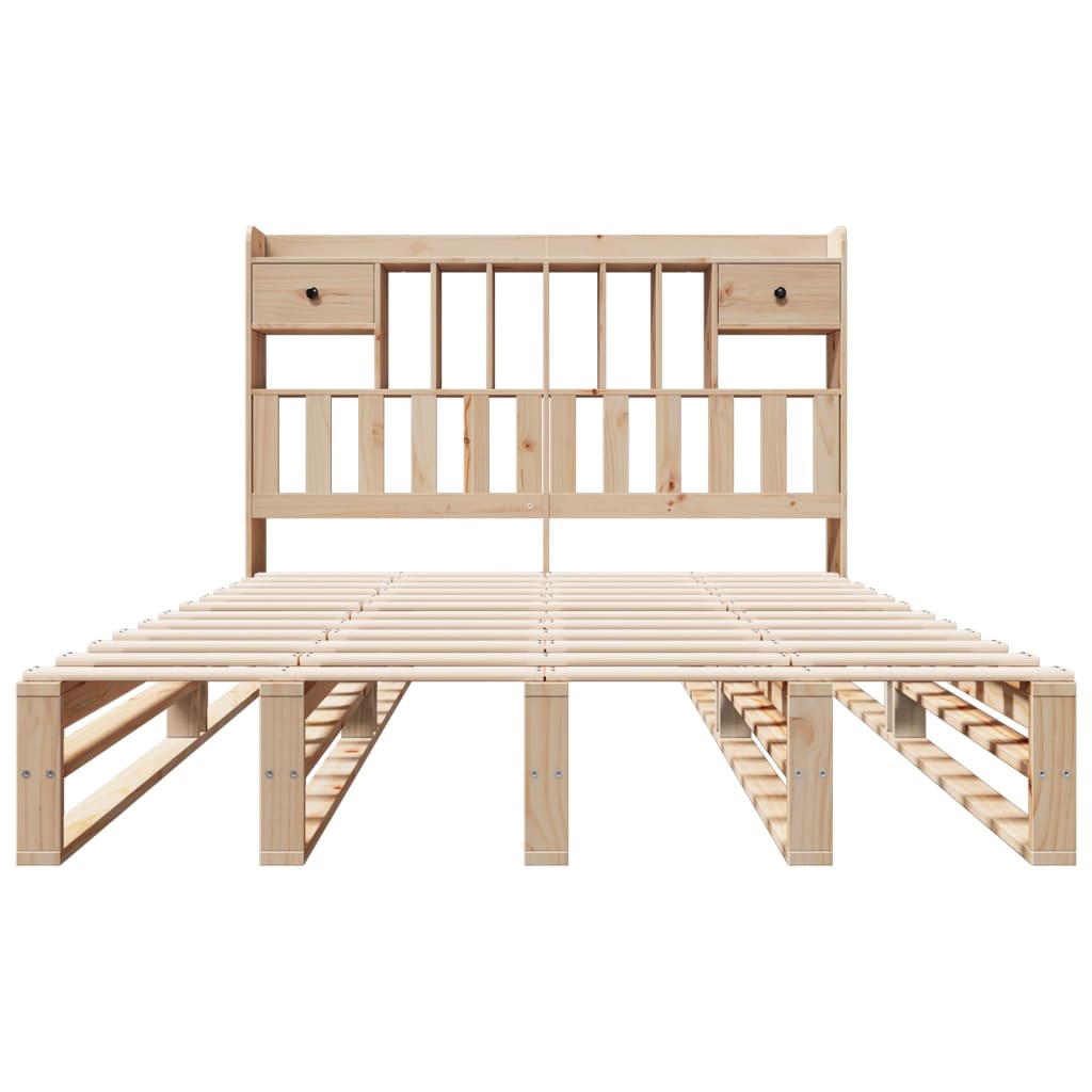 Solid Pine Bookcase Bed Frame 140x190 cm - No Mattress Included