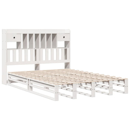 White Solid Pine Bookcase Bed Frame 140x190 cm (No Mattress)