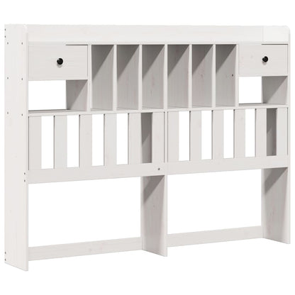 White Solid Pine Bookcase Bed Frame 140x190 cm (No Mattress)