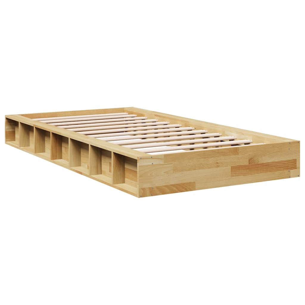Solid Oak Bed Frame 90x200 cm - No Mattress, Natural Wood Finish