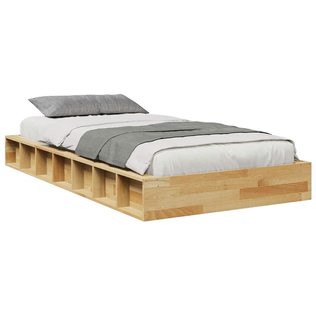 Solid Oak Bed Frame 90x200 cm - No Mattress, Natural Wood Finish