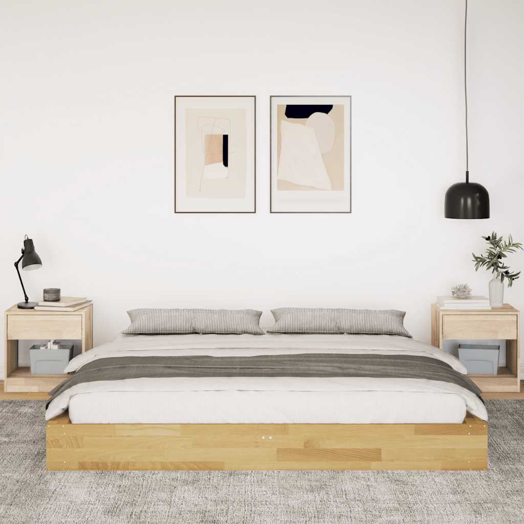 Solid Oak Bed Frame 200x200 cm - Elegant Wooden Finish