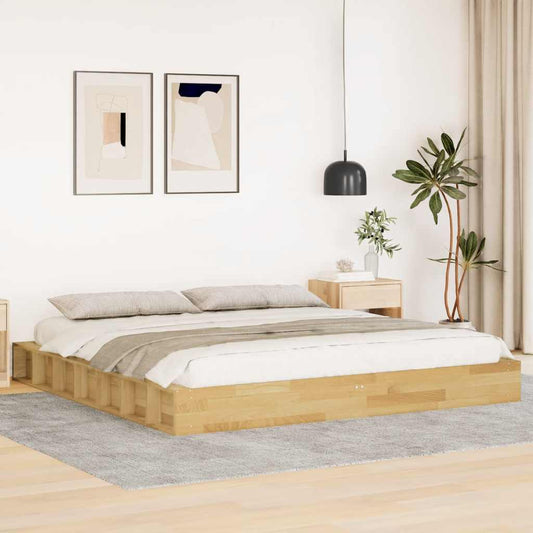 Solid Oak Bed Frame 200x200 cm - Elegant Wooden Finish