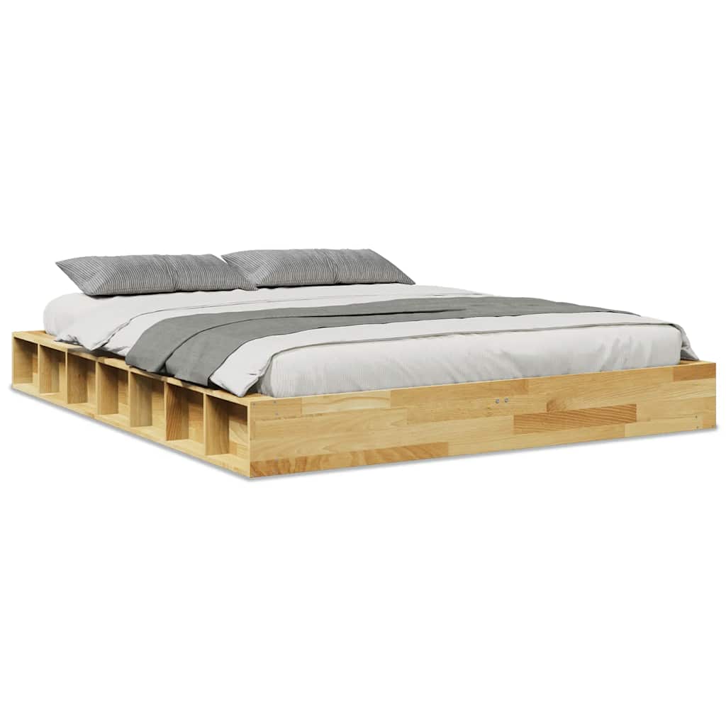 Solid Oak Wood Bed Frame 135x190 cm - No Mattress Included