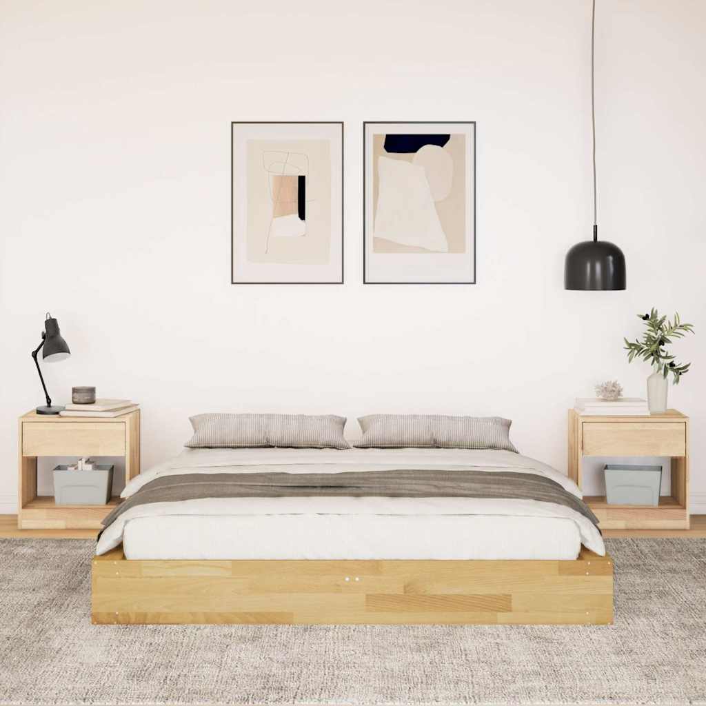 Solid Oak Wood Bed Frame 135x190 cm - No Mattress Included