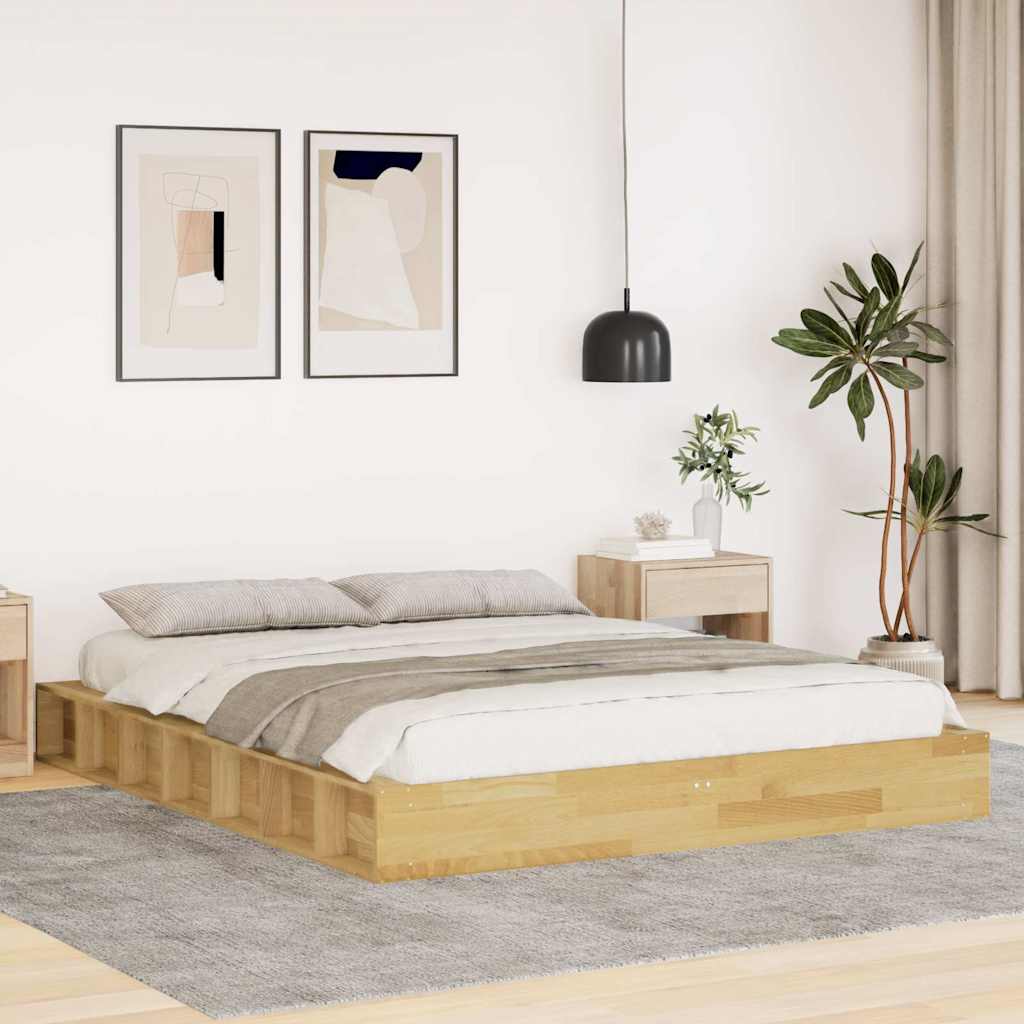 Solid Oak Wood Bed Frame 135x190 cm - No Mattress Included