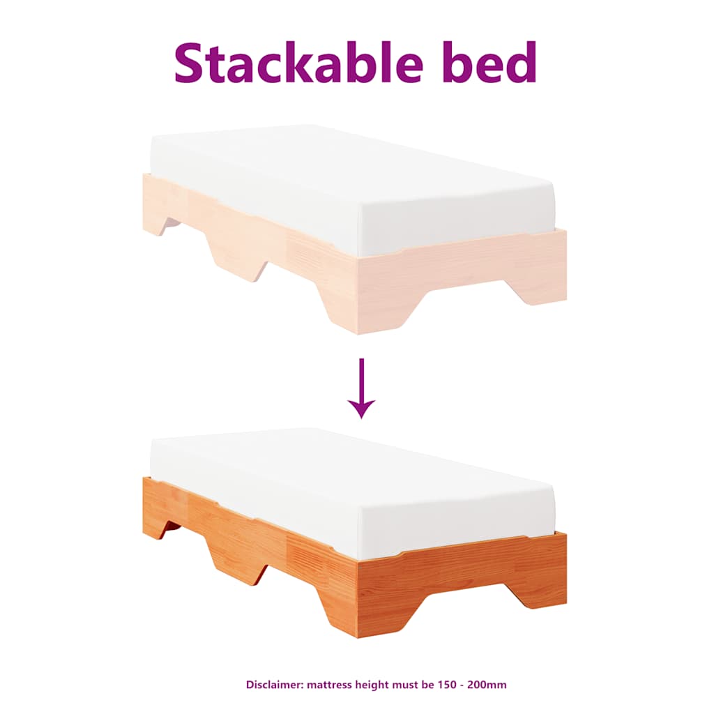 Bed Frame No Mattress Stackable Wax Brown 80x200 cm Solid Wood