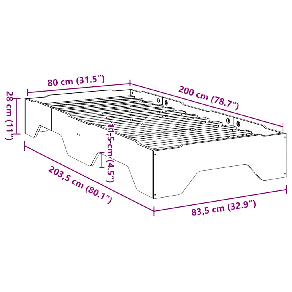 Bed Frame No Mattress Stackable Wax Brown 80x200 cm Solid Wood