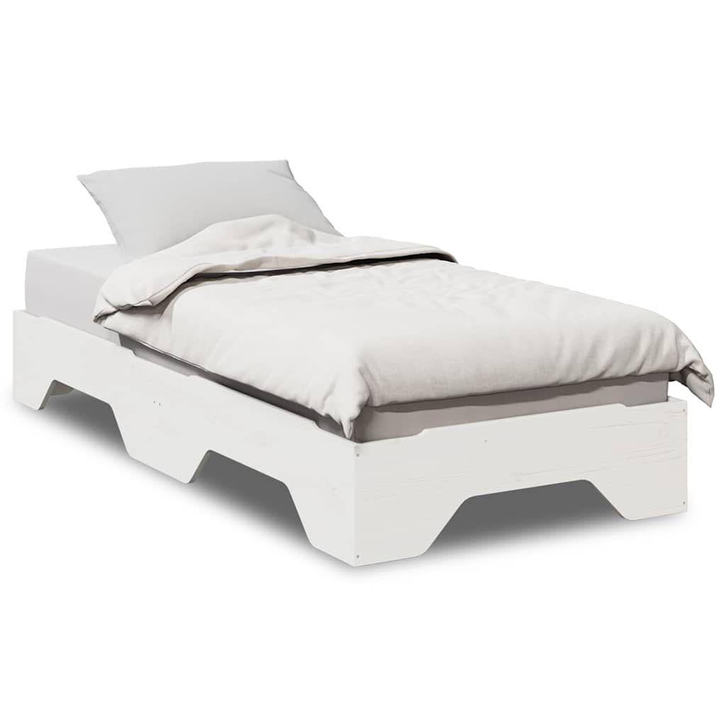 Bed Frame No Mattress Stackable White 75x190 cm Small Single Solid Wood